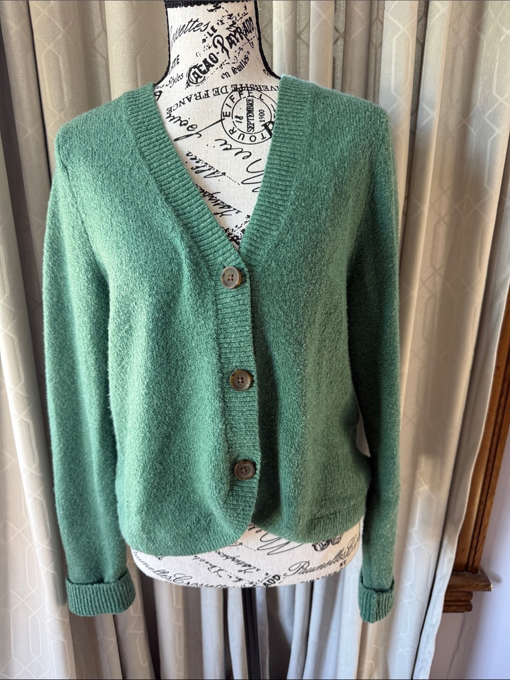Madewell Moss Green V-Neck Button Cardigan